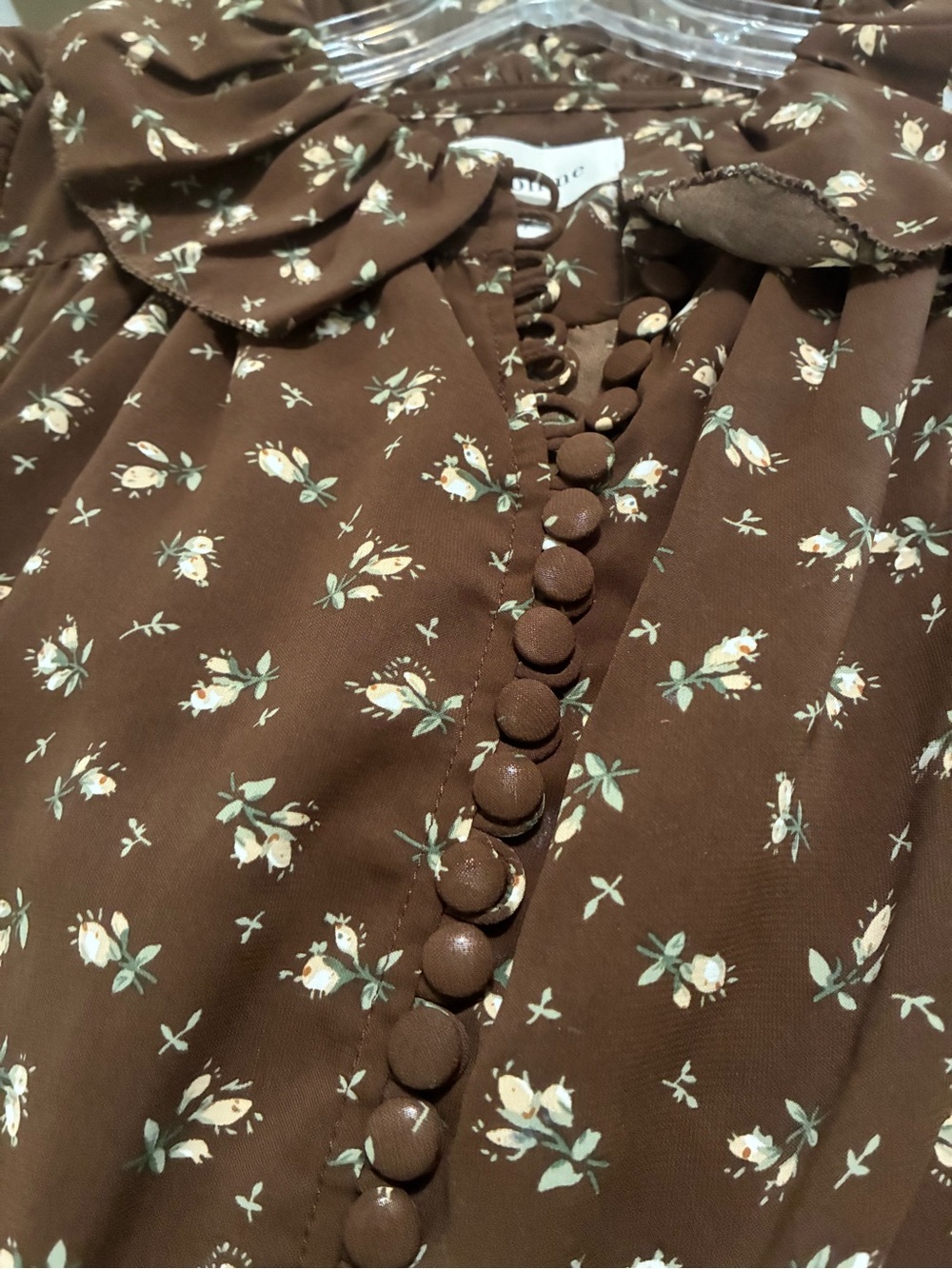 Bohme Bennie Brown Floral Puff Sleeve Button-Front Blouse - Picture 3 of 4